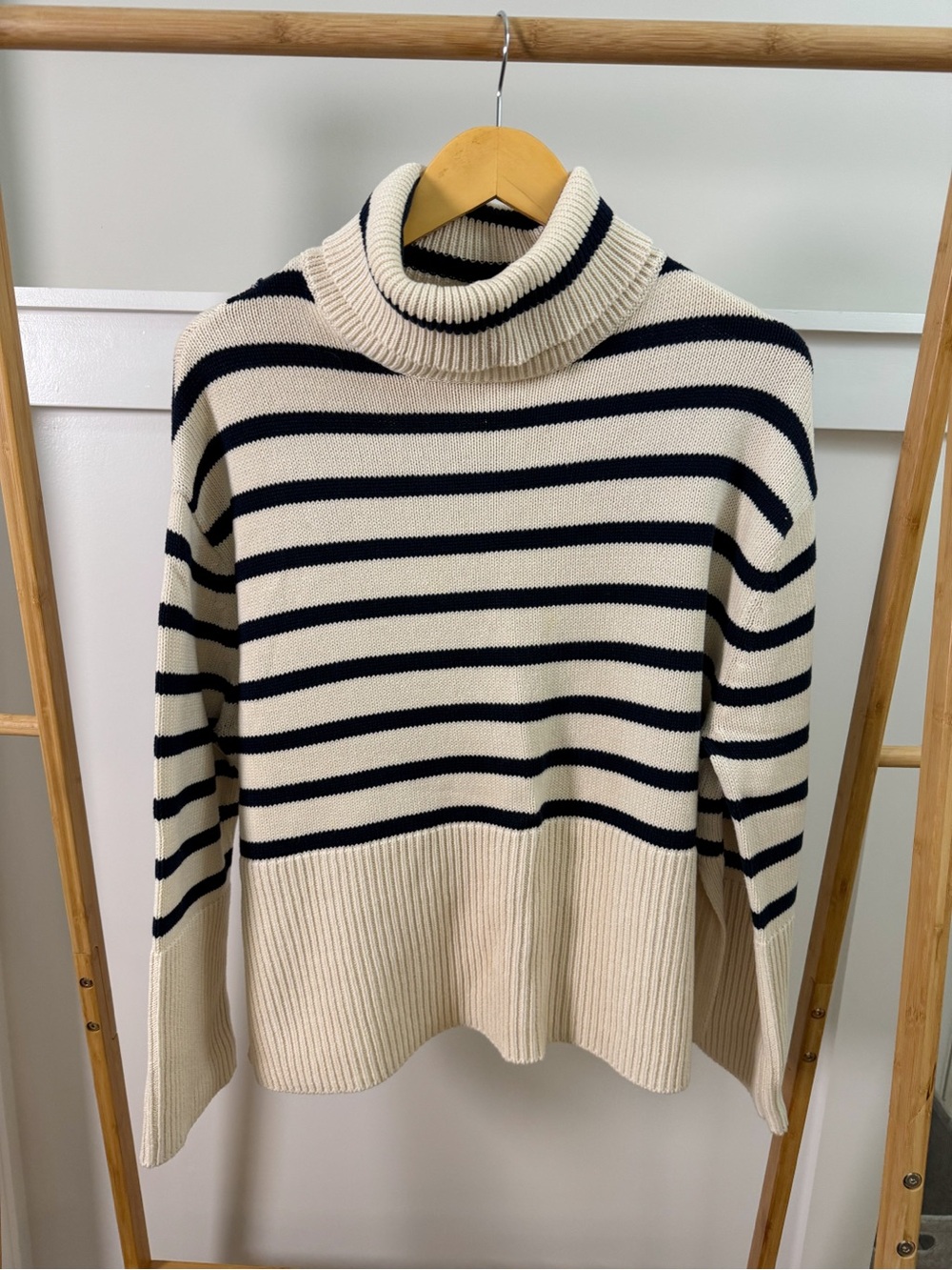 GAP Cream and Black Striped Turtleneck Sweater
